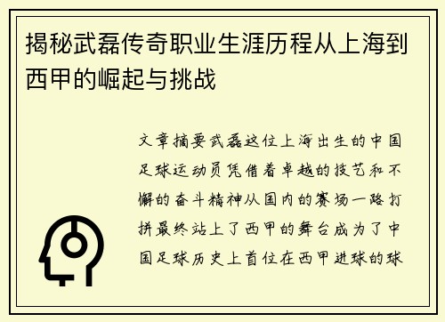 揭秘武磊传奇职业生涯历程从上海到西甲的崛起与挑战